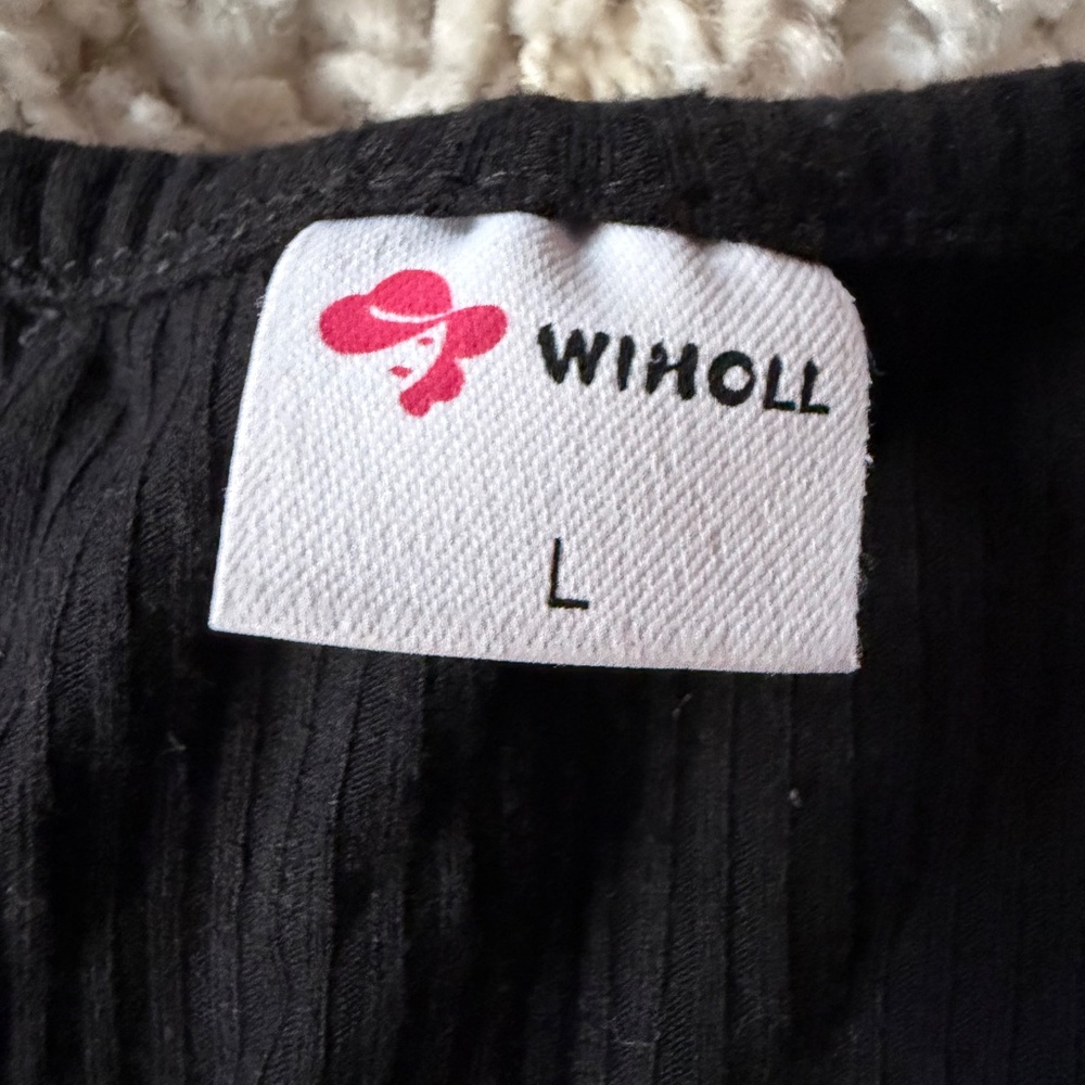 Elegant WIHOLL women’s super cute flowy spring fall fashion, ribbed Black Textur - Picture 4 of 4
